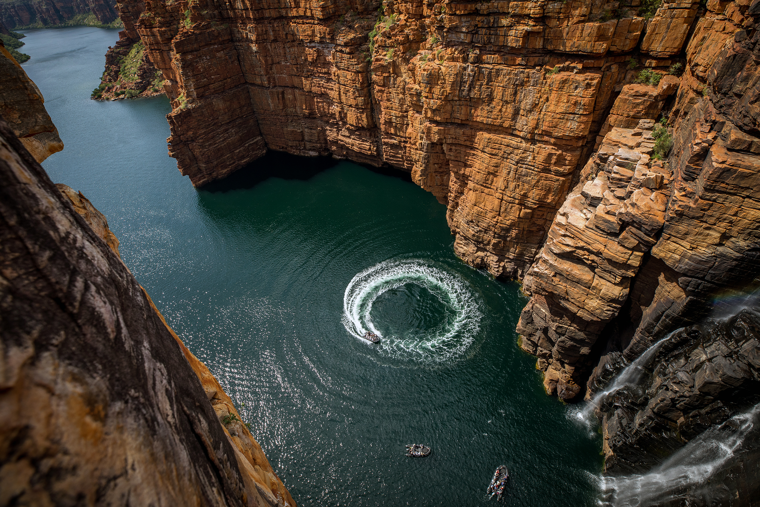 Zodiac at King george falls in Kimberley, Australia Zodiac at King george falls in Kimberley, Australia